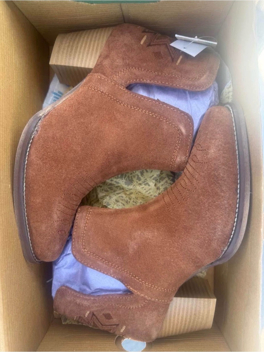 Roper Suede Western Ankle Booties - Chestnut Brown with Tan Embroidery - Picture 2 of 3